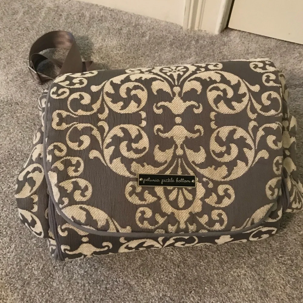 Petunia Pickle Bottom Earl Grey Chenille Diaper Bag Backpack with Changing Pad